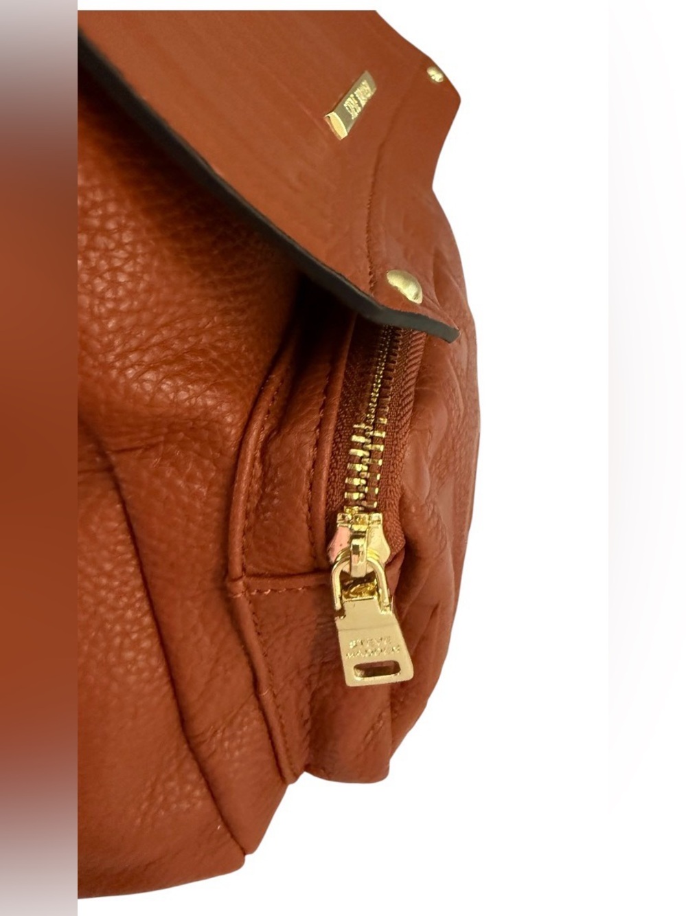 Steve Madden BTAMPA Cognac Brown Embossed Logo Backpack Purse Gold Hardware - Picture 7 of 15